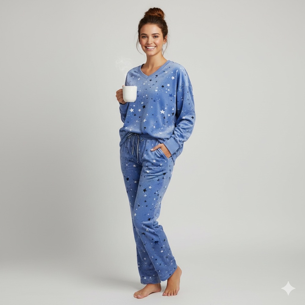 Nautica Silky Stretch Fleece 2 Piece Sleepwear Set PJs Pajamas Pyjamas Stars